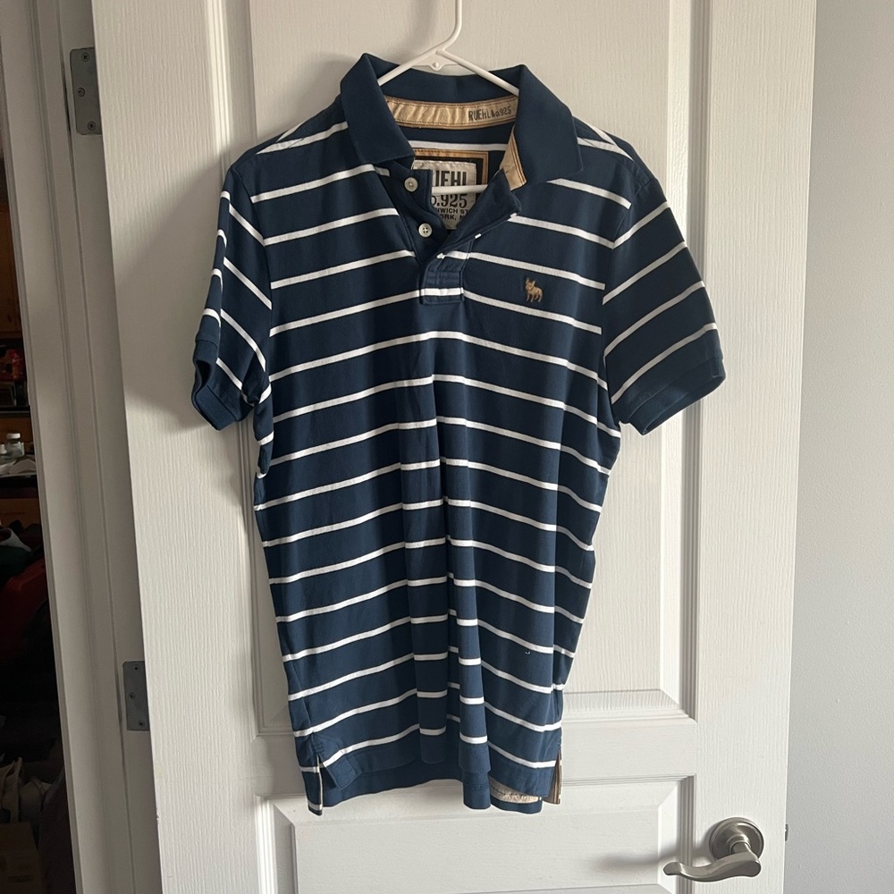 Vintage Ruehl No.925 Dark Blue and White Striped Polo